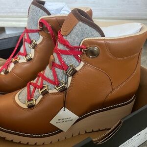 Cole Haan Women's Tan and Red Leather Wedge Booties